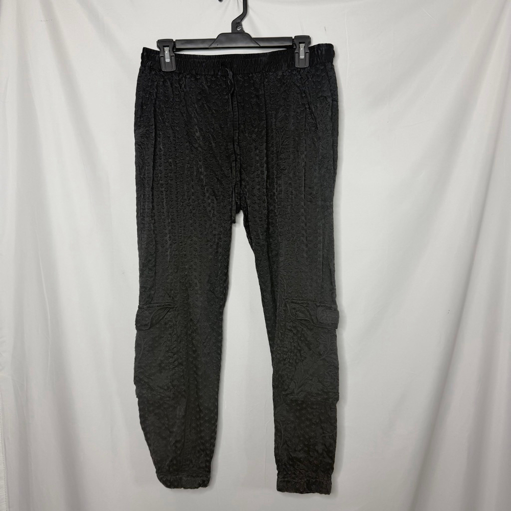 Johnny Was All Black Monochromatic Embroidered Cargo Joggers Size XS